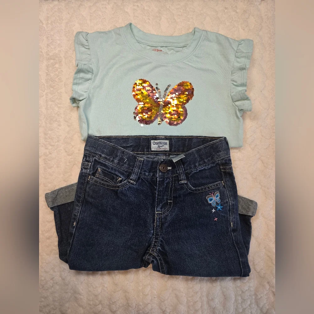 OshKosh B’gosh + Cat & Jack Butterfly Outfit Bundle Girls Size 4/5